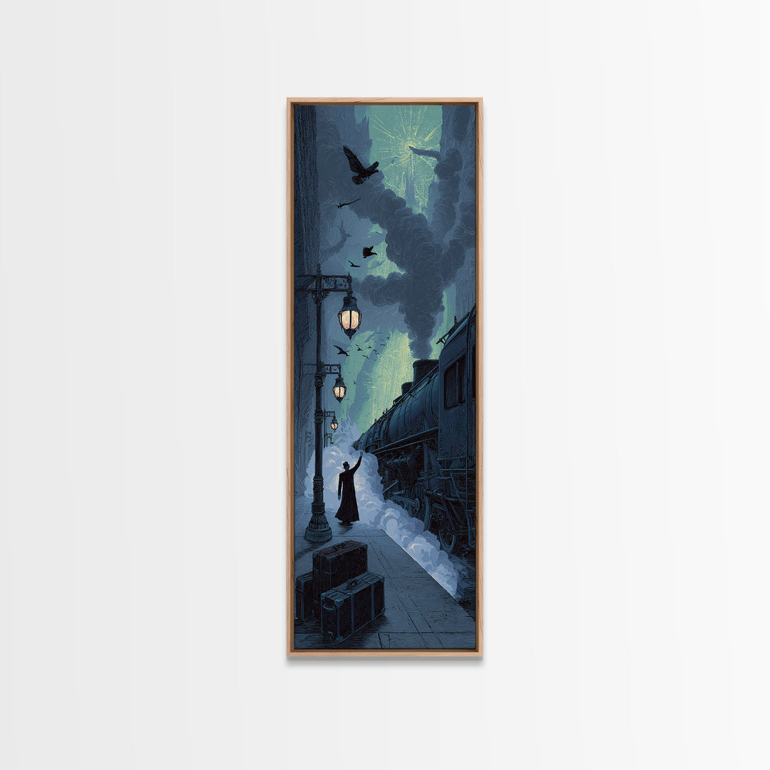 The Phantom Train To Kadath, Tall Narrow Wall Art, Haunted Gothic Art, Framed Canvas Print, Halloween Wall Decor, Gothic Home Decor