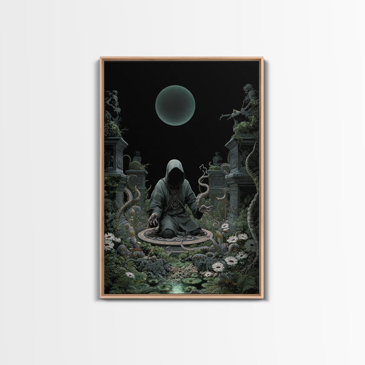 The Garden Of The Eyeless Moon, Vertical Wall Art, Dark Halloween Decor, Framed Canvas Print, Halloween Wall Decor, Gothic Home Decor