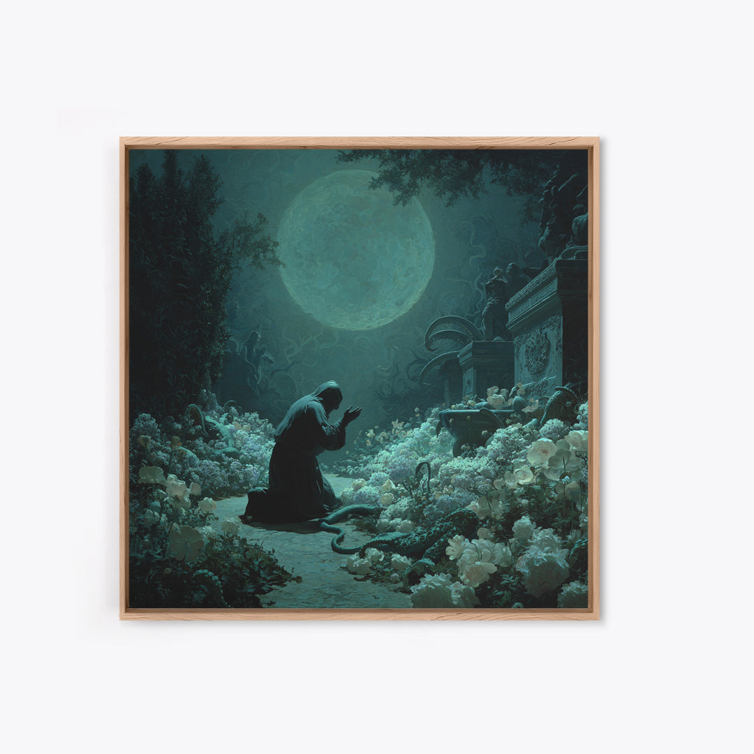 The Garden Of The Eyeless Moon, Square Wall Art, Gothic Horror Wall Art, Framed Canvas Print, Halloween Wall Decor, Gothic Home Decor
