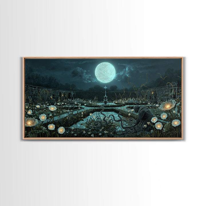 The Garden Of The Eyeless Moon, Wide Panoramic Art, Gothic Horror Wall Art, Canvas Print, Halloween Wall Decor, Gothic Home Decor