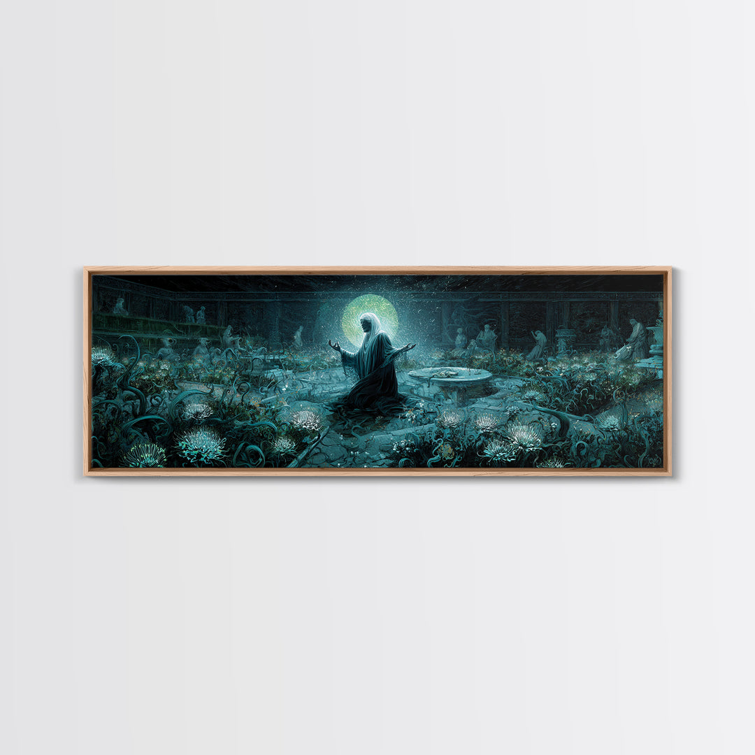 The Garden Of The Eyeless Moon, Extra Wide Wall Art, Eldritch Gothic Decor, Framed Canvas Print, Halloween Wall Decor, Gothic Home Decor