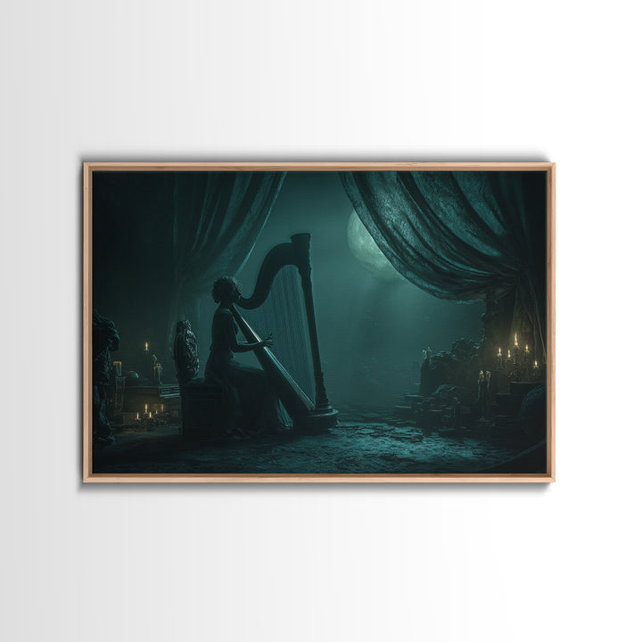 The Harpist Of Abyssal Sleep, Landscape Wall Art, Gothic Horror Wall Art, Canvas Print, Halloween Wall Decor, Gothic Home Decor