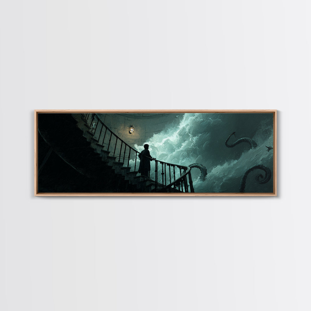 The Last Lighthouse Of Y’Ha-Nthlei, Extra Wide Wall Art, Lovecraftian Horror Art, Canvas Print, Halloween Wall Decor, Gothic Home Decor