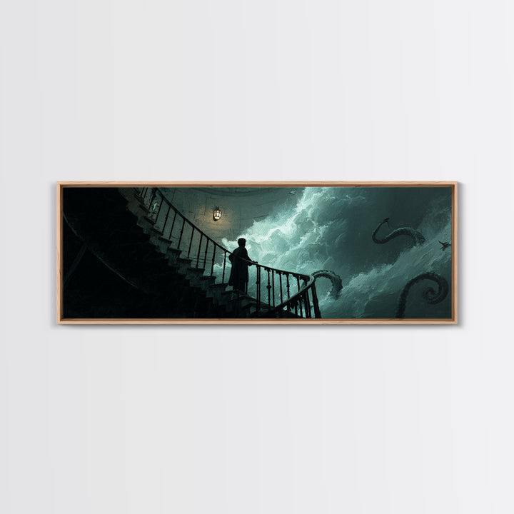 The Last Lighthouse Of Y’Ha-Nthlei, Extra Wide Wall Art, Lovecraftian Horror Art, Canvas Print, Halloween Wall Decor, Gothic Home Decor