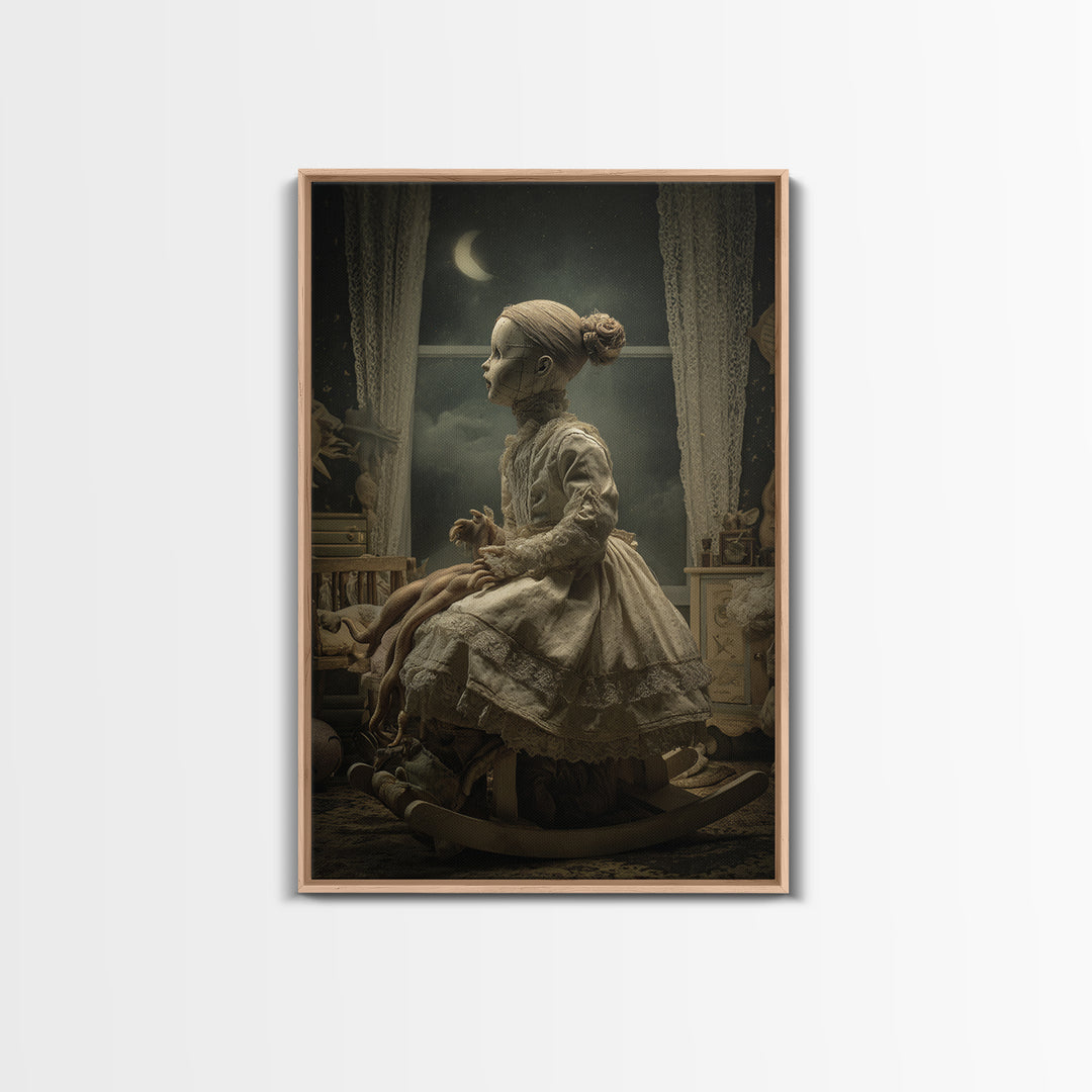 The Doll From Beyond The Void, Vertical Wall Art, Gothic Horror Wall Art, Framed Canvas Print, Halloween Wall Decor, Gothic Home Decor