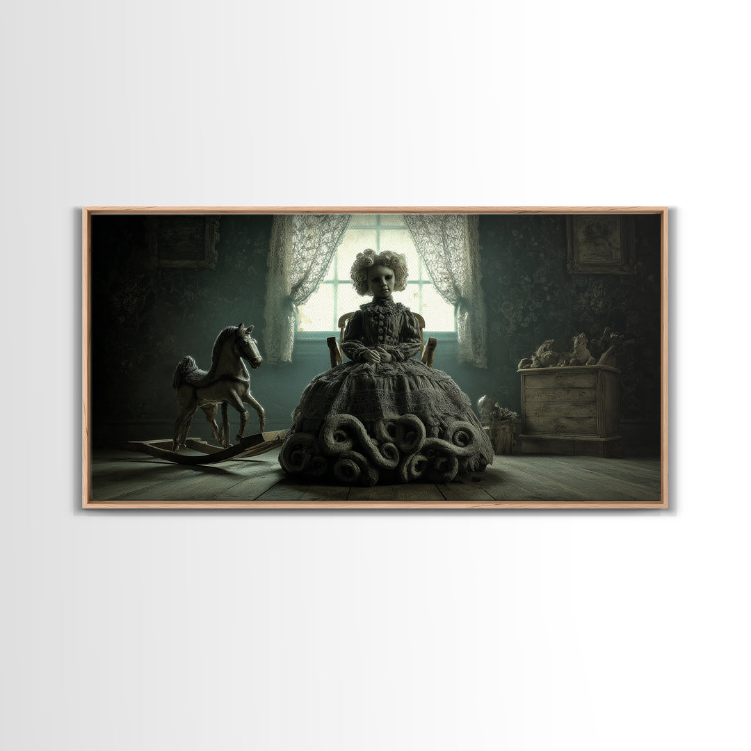 The Doll From Beyond The Void, Wide Panoramic Art, Dark Fantasy Wall Art, Canvas Print, Halloween Wall Decor, Gothic Home Decor