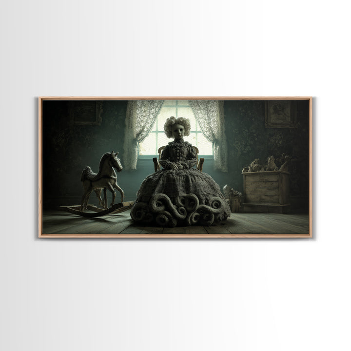 The Doll From Beyond The Void, Wide Panoramic Art, Dark Fantasy Wall Art, Canvas Print, Halloween Wall Decor, Gothic Home Decor