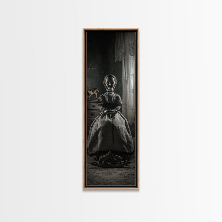 The Doll From Beyond The Void, Tall Narrow Wall Art, Lovecraftian Horror Art, Framed Canvas Print, Halloween Wall Decor, Gothic Home Decor