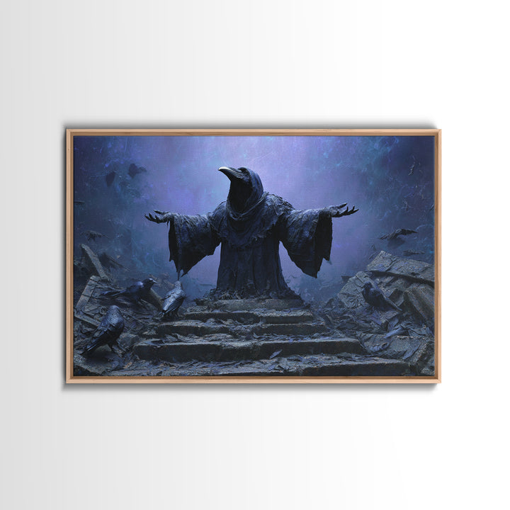 The Raven Sermon Of Leng, Landscape Wall Art, Spooky Home Decor, Framed Canvas Print, Halloween Wall Decor, Gothic Home Decor