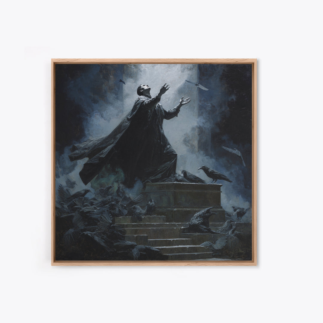 The Raven Sermon Of Leng, Square Wall Art, Dark Fantasy Wall Art, Framed Canvas Print, Halloween Wall Decor, Gothic Home Decor