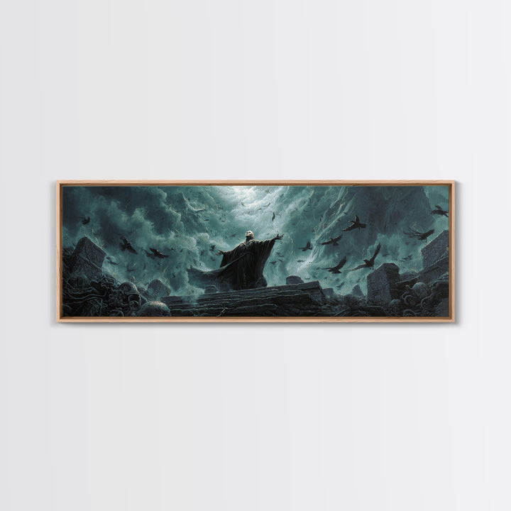 The Raven Sermon Of Leng, Extra Wide Wall Art, Cosmic Horror Wall Art, Framed Canvas Print, Halloween Wall Decor, Gothic Home Decor