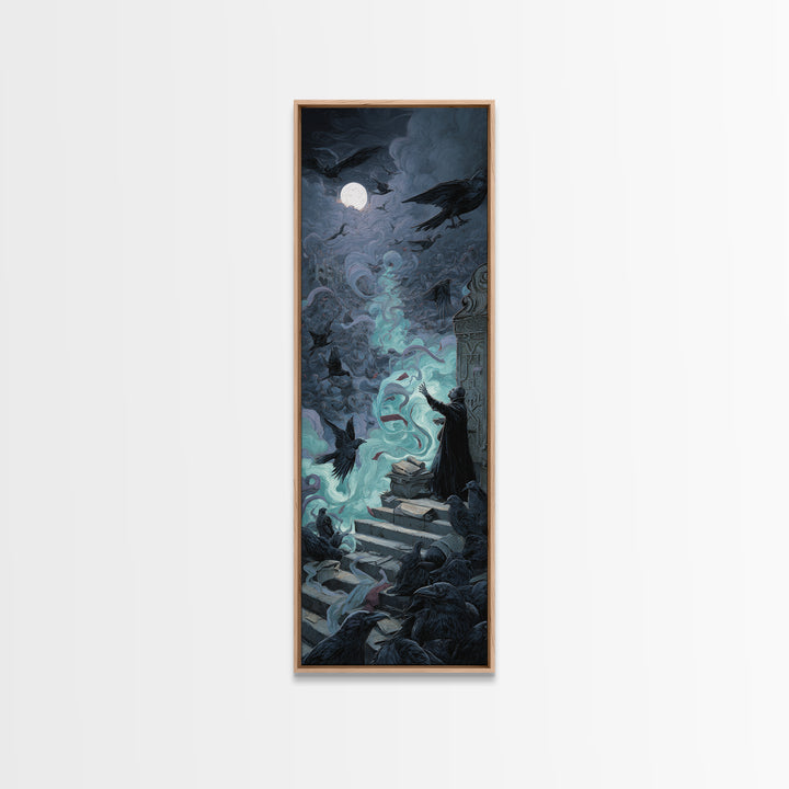 The Raven Sermon Of Leng, Tall Narrow Wall Art, Gothic Horror Wall Art, Canvas Print, Halloween Wall Decor, Gothic Home Decor