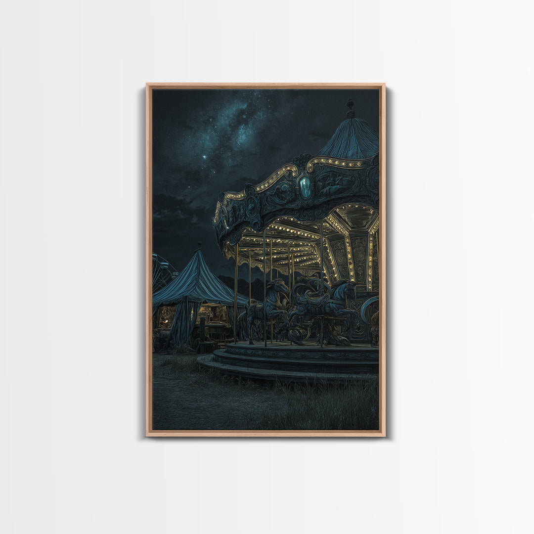 The Carousel Of Sleeping Planets, Vertical Wall Art, Dark Fantasy Wall Art, Framed Canvas Print, Halloween Wall Decor, Gothic Home Decor
