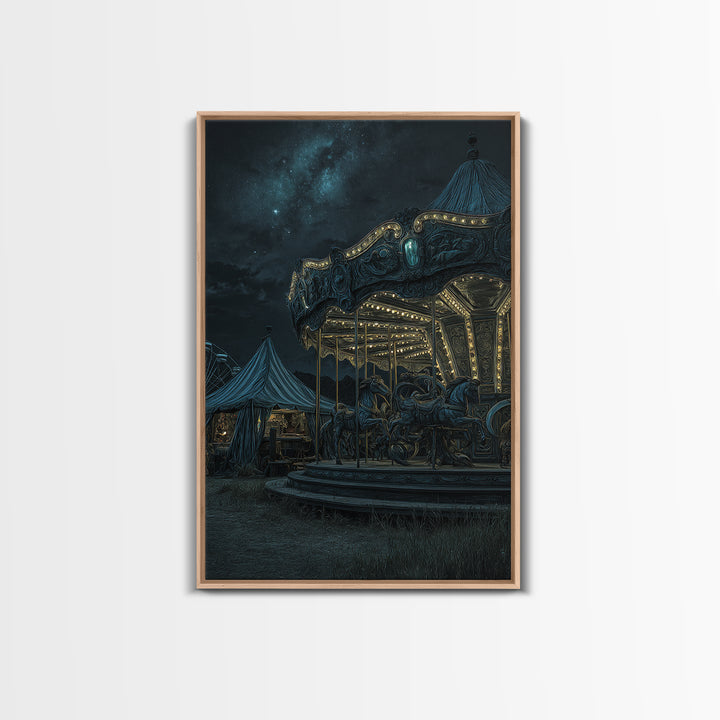 The Carousel Of Sleeping Planets, Vertical Wall Art, Dark Fantasy Wall Art, Framed Canvas Print, Halloween Wall Decor, Gothic Home Decor