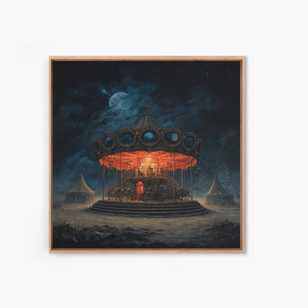 The Carousel Of Sleeping Planets, Square Wall Art, Haunted Gothic Art, Framed Canvas Print, Halloween Wall Decor, Gothic Home Decor