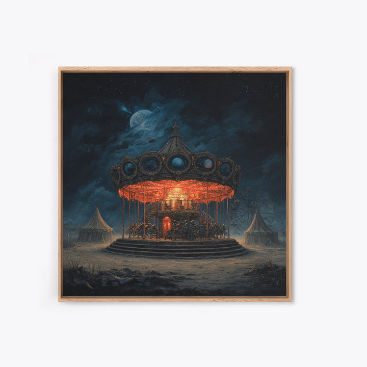The Carousel Of Sleeping Planets, Square Wall Art, Haunted Gothic Art, Framed Canvas Print, Halloween Wall Decor, Gothic Home Decor