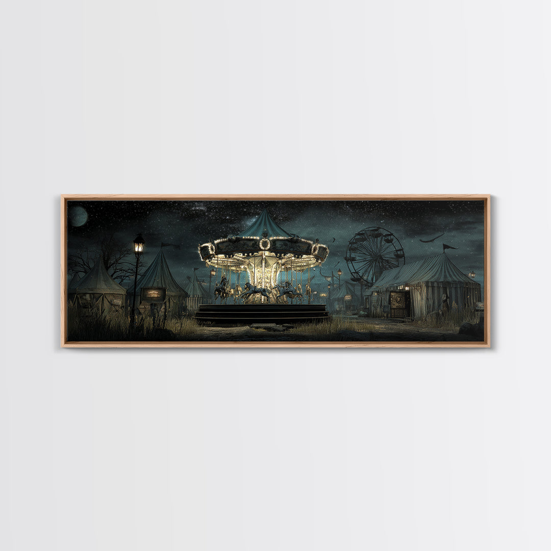 The Carousel Of Sleeping Planets, Extra Wide Wall Art, Haunted Gothic Art, Canvas Print, Halloween Wall Decor, Gothic Home Decor