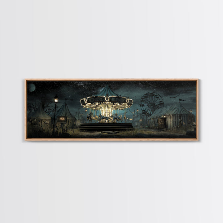 The Carousel Of Sleeping Planets, Extra Wide Wall Art, Haunted Gothic Art, Canvas Print, Halloween Wall Decor, Gothic Home Decor