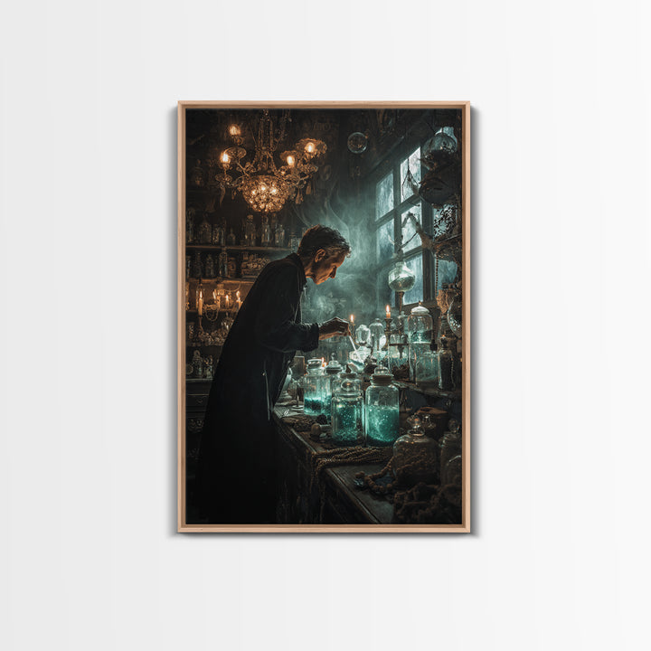 The Apothecary Of Black Seashell Dreams, Vertical Wall Art, Haunted Gothic Art, Framed Canvas Print, Halloween Wall Decor, Gothic Home Decor