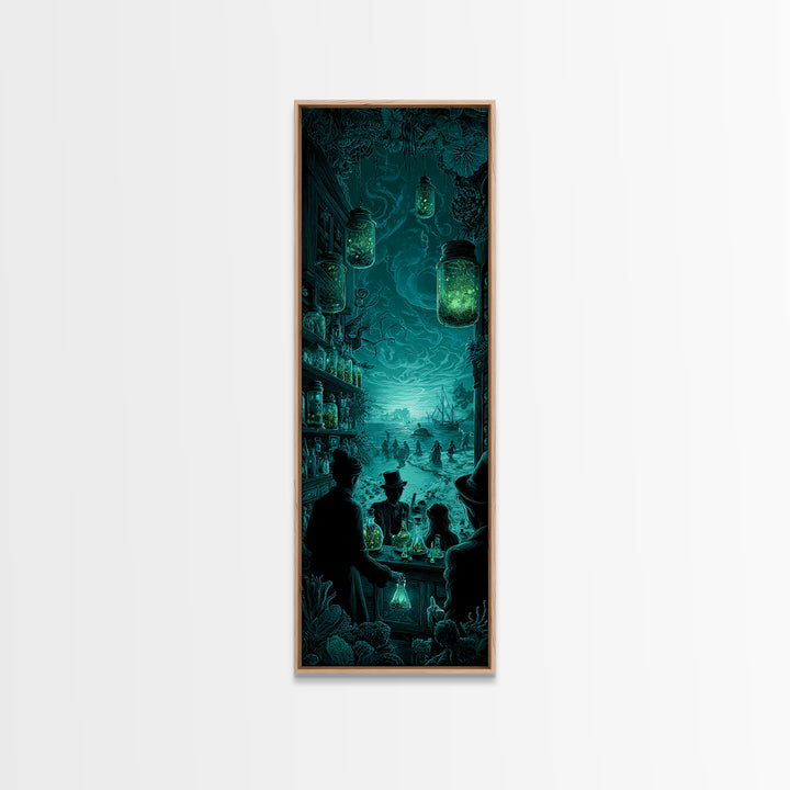 The Apothecary Of Black Seashell Dreams, Tall Narrow Wall Art, Cosmic Horror Wall Art, Canvas Print, Halloween Wall Decor, Gothic Home Decor