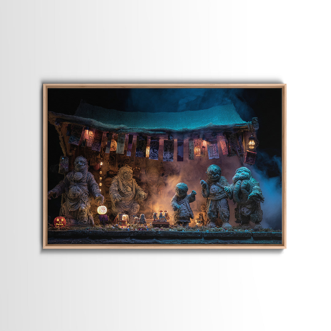 The Festival Of The Little Old Ones, Landscape Wall Art, Haunted Gothic Art, Framed Canvas Print, Halloween Wall Decor, Gothic Home Decor