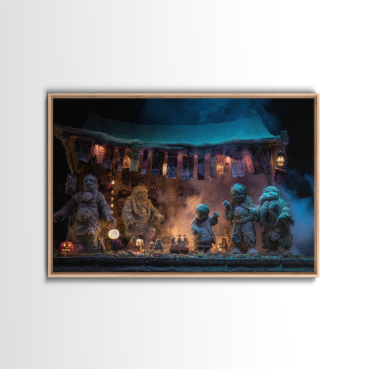 The Festival Of The Little Old Ones, Landscape Wall Art, Haunted Gothic Art, Framed Canvas Print, Halloween Wall Decor, Gothic Home Decor