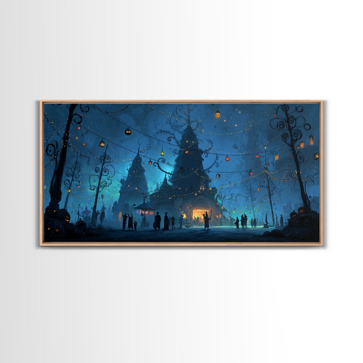 The Festival Of The Little Old Ones, Wide Panoramic Art, Spooky Home Decor, Canvas Print, Halloween Wall Decor, Gothic Home Decor