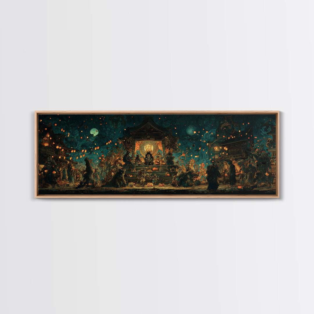 The Festival Of The Little Old Ones, Extra Wide Wall Art, Macabre Wall Art, Framed Canvas Print, Halloween Wall Decor, Gothic Home Decor