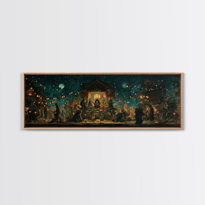The Festival Of The Little Old Ones, Extra Wide Wall Art, Macabre Wall Art, Framed Canvas Print, Halloween Wall Decor, Gothic Home Decor