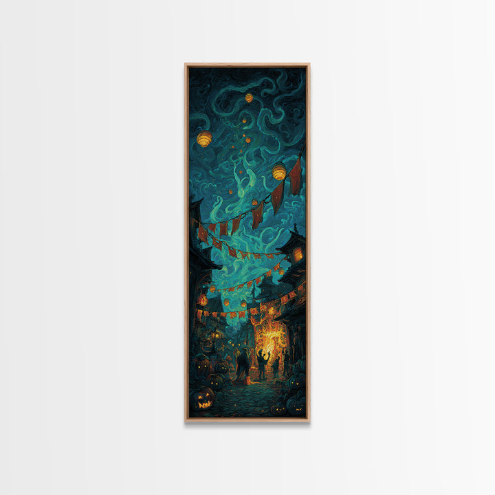 The Festival Of The Little Old Ones, Tall Narrow Wall Art, Haunted Gothic Art, Framed Canvas Print, Halloween Wall Decor, Gothic Home Decor