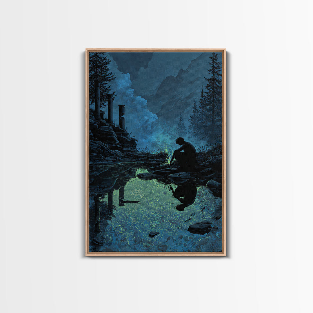 The Mirror Lake Of Lost Constellations, Vertical Wall Art, Macabre Wall Art, Framed Canvas Print, Halloween Wall Decor, Gothic Home Decor