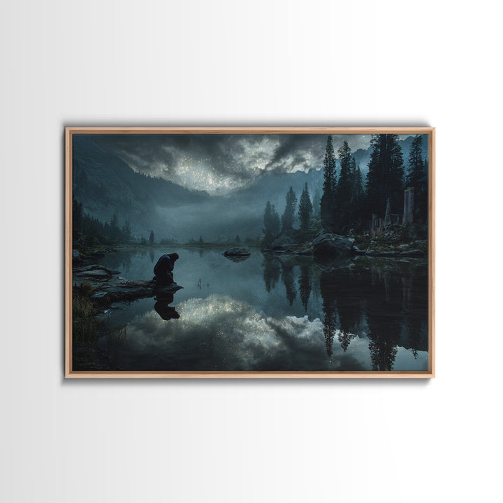 The Mirror Lake Of Lost Constellations, Landscape Wall Art, Macabre Wall Art, Framed Canvas Print, Halloween Wall Decor, Gothic Home Decor