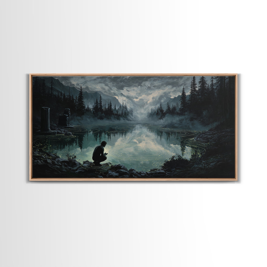The Mirror Lake Of Lost Constellations, Wide Panoramic Art, Macabre Wall Art, Canvas Print, Halloween Wall Decor, Gothic Home Decor