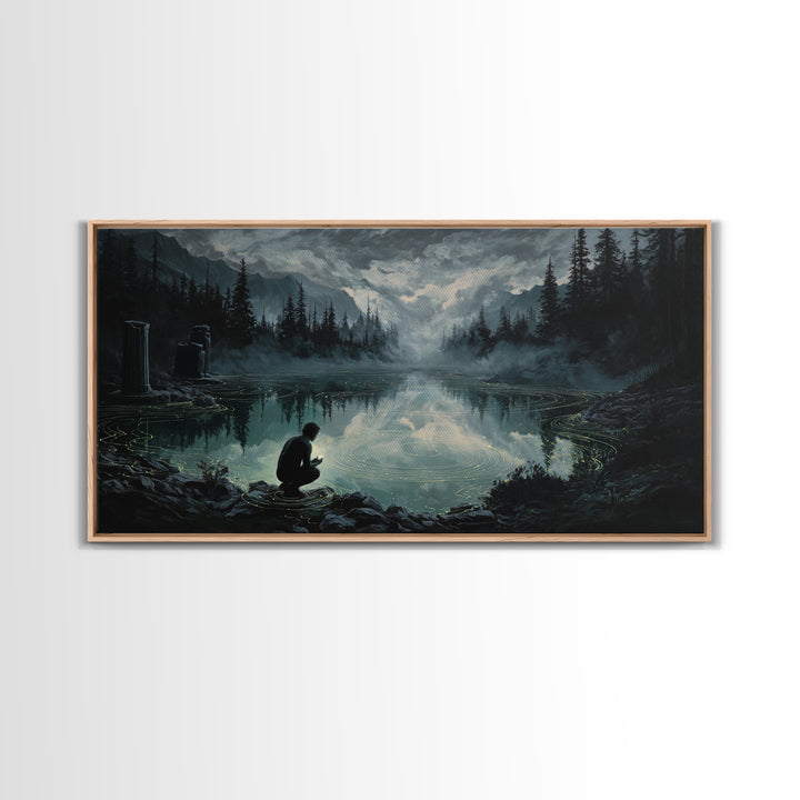 The Mirror Lake Of Lost Constellations, Wide Panoramic Art, Macabre Wall Art, Canvas Print, Halloween Wall Decor, Gothic Home Decor