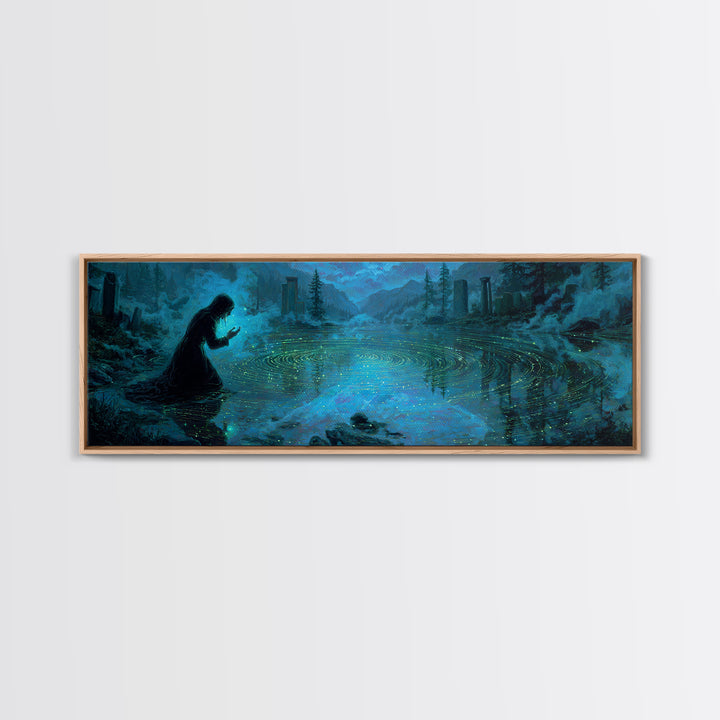 The Mirror Lake Of Lost Constellations, Extra Wide Wall Art, Eldritch Gothic Decor, Canvas Print, Halloween Wall Decor, Gothic Home Decor