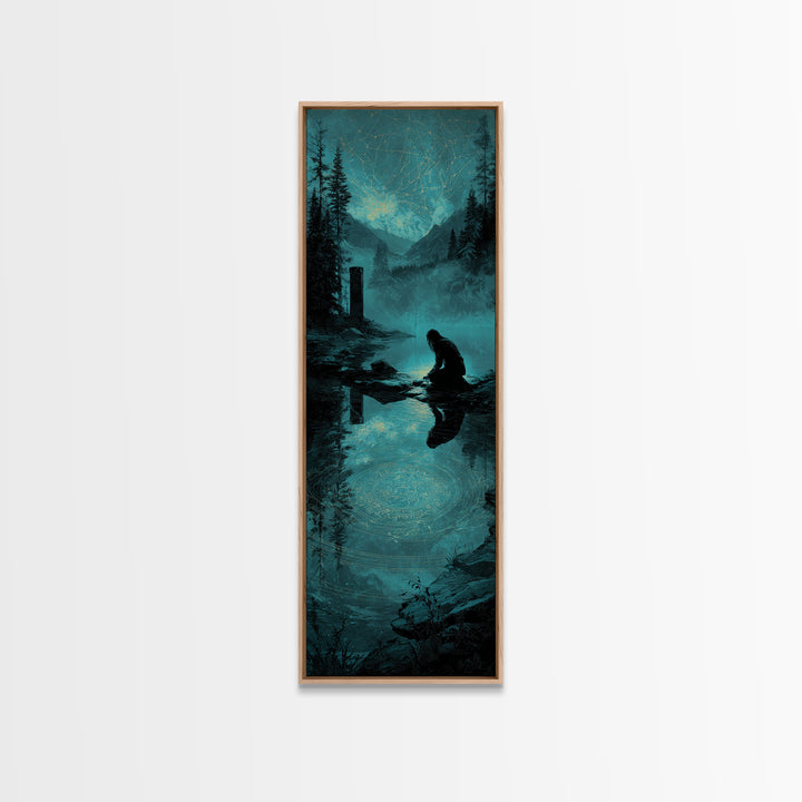 The Mirror Lake Of Lost Constellations, Tall Narrow Wall Art, Dark Fantasy Wall Art, Framed Canvas Print, Halloween Wall Decor