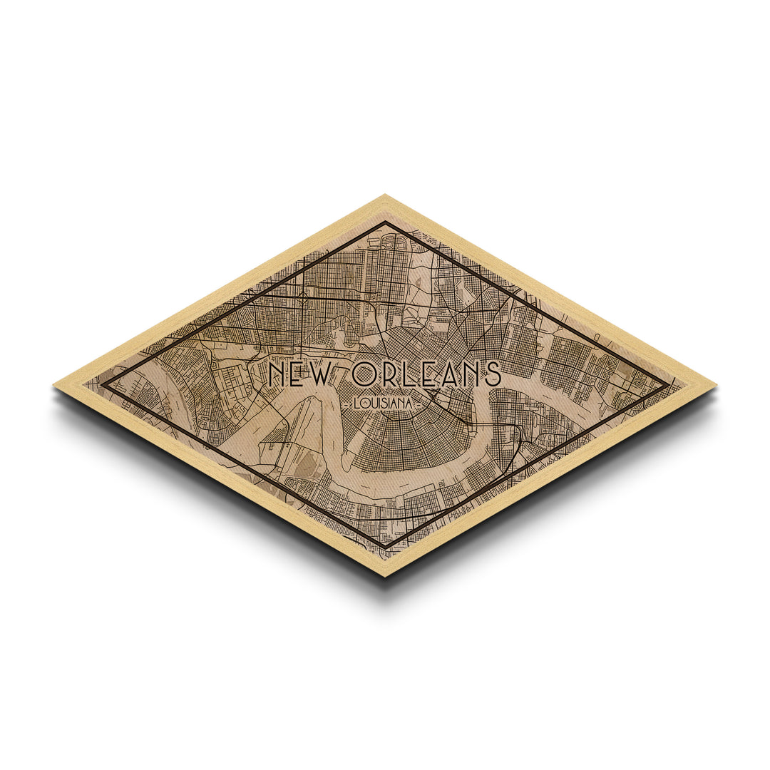 New Orleans Diamond Shaped City Map, Custom Diamond Shaped Wall Art, City Map Canvas