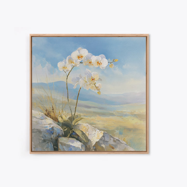 White Orchid on Stone Background Framed Canvas Print, Dental Office Art, Printable Wall Art, Office Decor, Fine Art, Calm, DOA-1x1-12