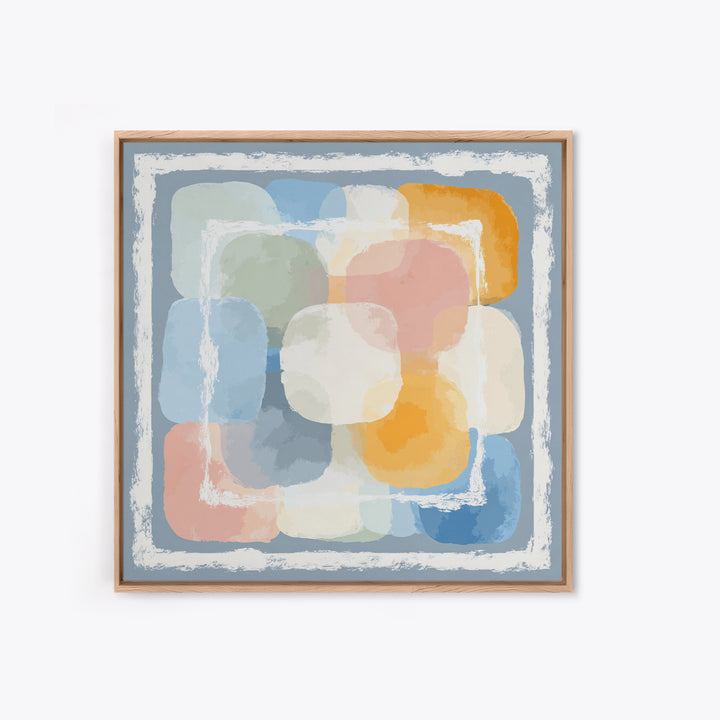 Simple Rainbow Pastel Shapes for Children Framed Canvas Print, Dental Office Art, Digital Artwork, Office Decor, Fine Art, Calm, DOA-1x1-21