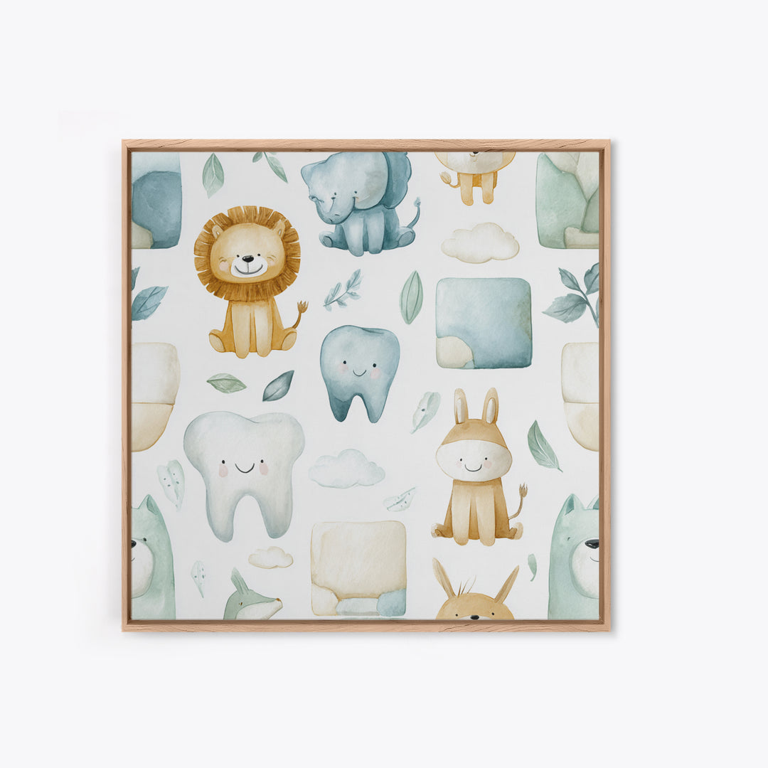 Cheerful Animal Dentist Themed Character Without Text Canvas Print, Dental Office Art, Medical Art, Office Decor, Calm, DOA-1x1-50