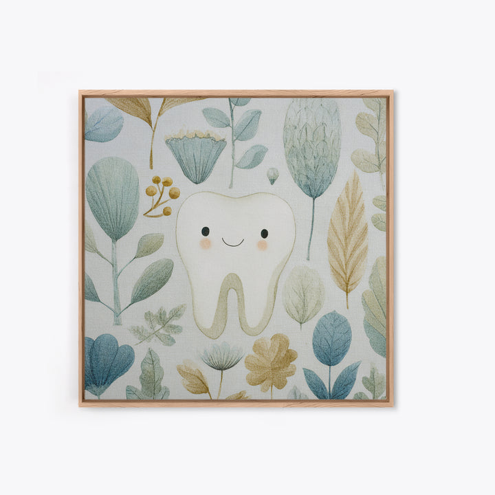 Playful Tooth Shaped Character Framed Canvas Print, Dental Office Art, Dental Wall Art, Office Decor, Abstract Art, Calm, DOA-1x1-6