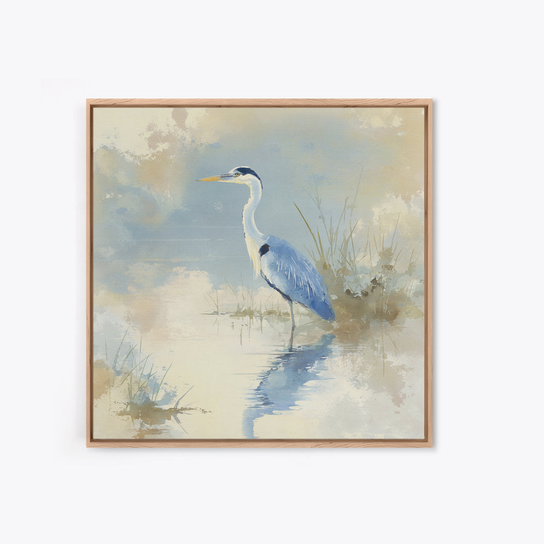 Blue Heron by Calm Marsh Water Framed Canvas Print, Dental Office Art, Tooth Art, Office Decor, Fine Art, Calm, Modern Decor, DOA-1x1-71