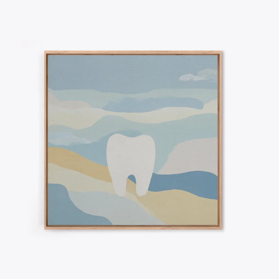Playful Tooth Shaped Character Framed Canvas Print, Dental Office Art, Dentistry Art, Office Decor, Abstract Art, Calm, DOA-1x1-78