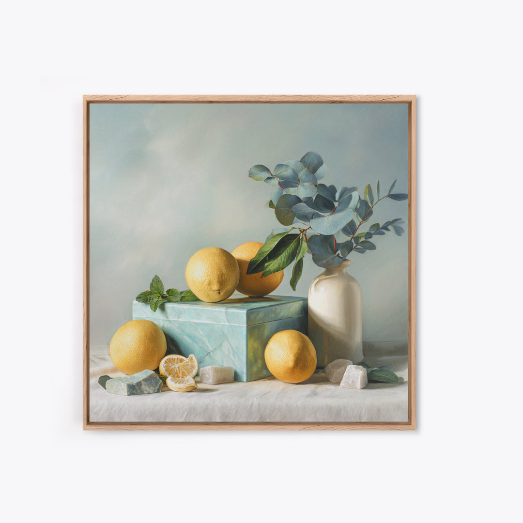 Fresh Citrus and Mint Still Life Framed Canvas Print, Dental Office Art, Medical Office Art, Office Decor, Oil Painting, Calm, DOA-1x1-79