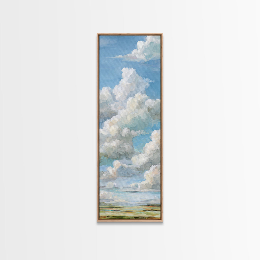 Peaceful Clouds over Open Meadow Framed Canvas Print, Dental Office Art, Dentistry Art, Office Decor, Fine Art, Calm, DOA-1x3-69