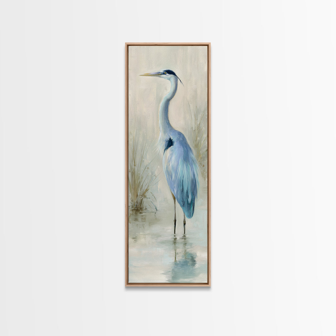 Blue Heron by Calm Marsh Water Framed Canvas Print, Dental Office Art, Textured Painting, Office Decor, Fine Art, Calm, DOA-1x3-83