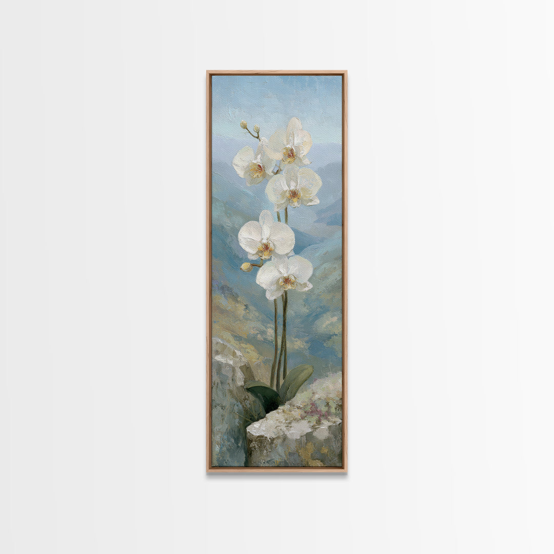 White Orchid on Stone Background Framed Canvas Print, Dental Office Art, Wall Art, Office Decor, Abstract Art, Calm, DOA-1x3-96