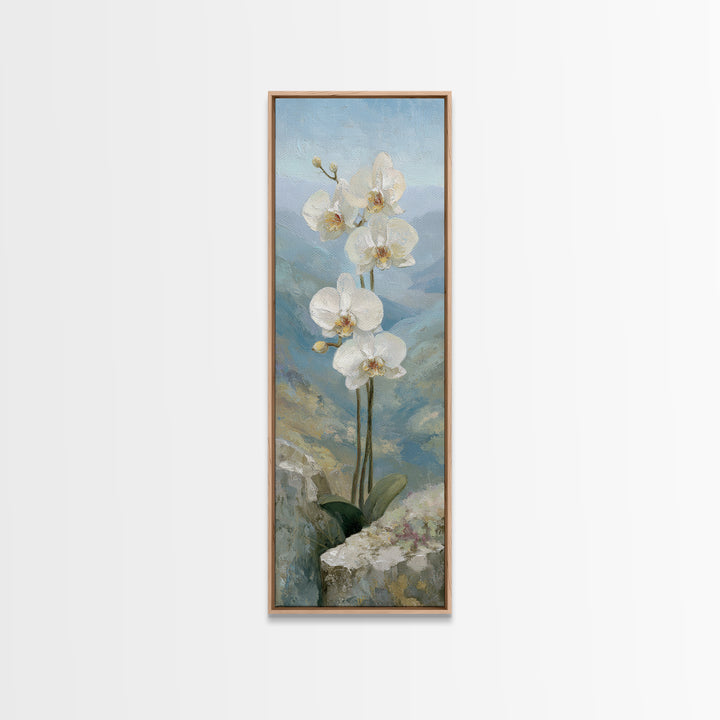 White Orchid on Stone Background Framed Canvas Print, Dental Office Art, Wall Art, Office Decor, Abstract Art, Calm, DOA-1x3-96