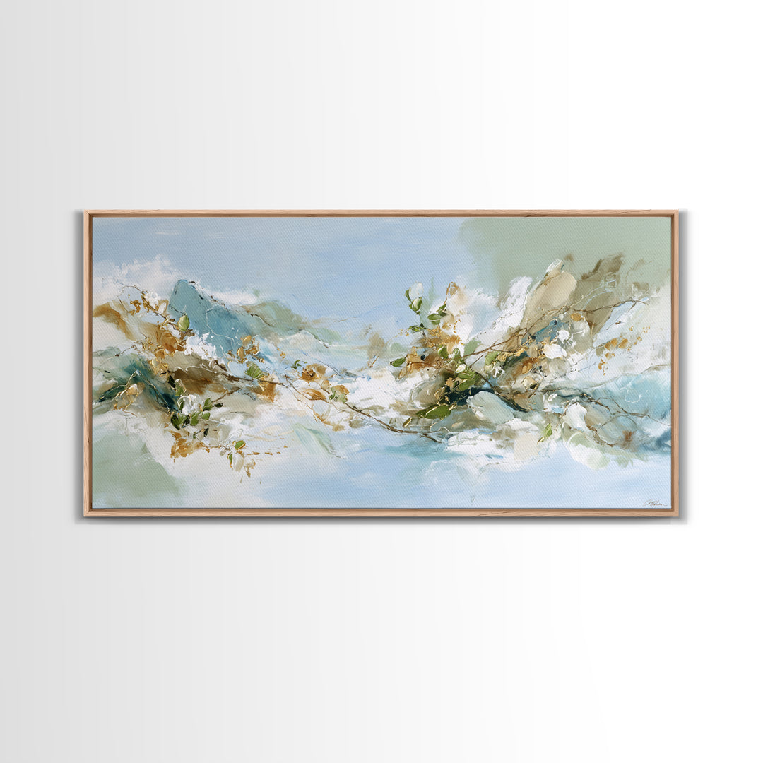 Gentle Mountain Landscape Framed Canvas Print, Dental Office Art, Room Decor, Office Decor, Oil Painting, Calm, DOA-2x1-24