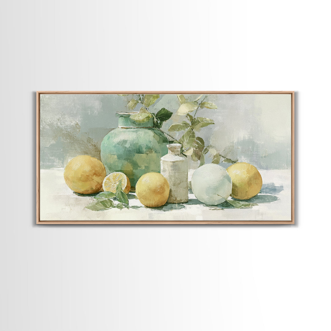 Fresh Citrus and Mint Still Life Framed Canvas Print, Dental Office Art, Medical Office Art, Office Decor, Oil Painting, Calm, DOA-2x1-27